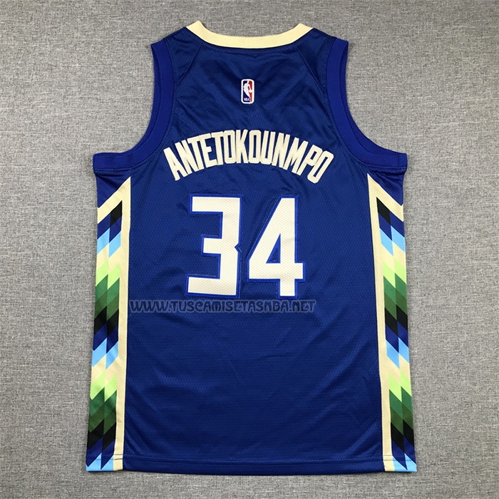 Camiseta Giannis Antetokounmpo NO 34 Nino Milwaukee Bucks Ciudad 2022-23 Azul